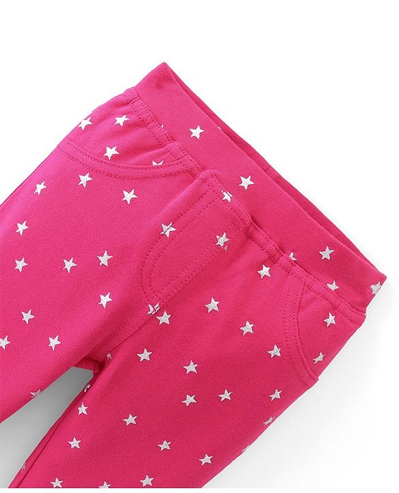 Babyhug Cotton Knit Full Length Stars Printed Jeggings - Pink