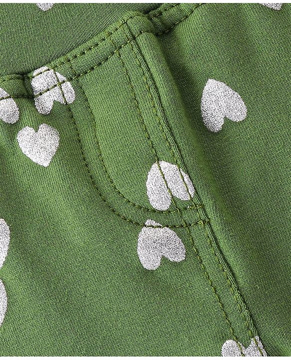 Babyhug Cotton Knit Full Length Heart Printed Jeggings - Green