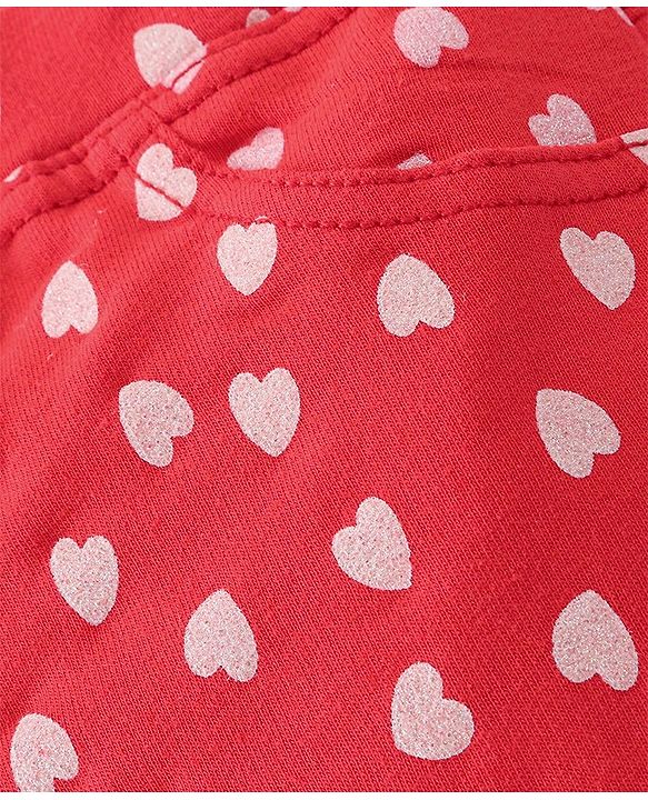 Babyhug Cotton Knit Full Length Jeggings Heart Print - Pink