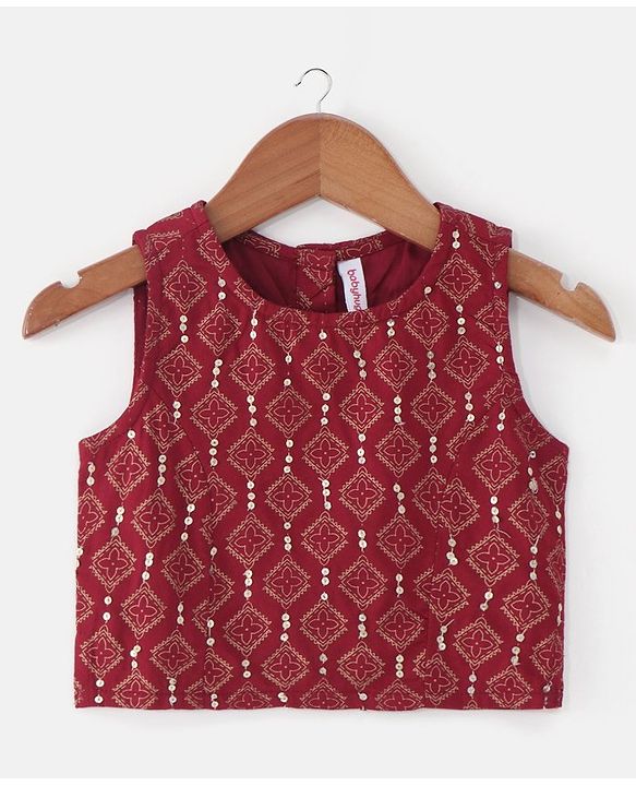 Babyhug  Sleeveless Foil Printed Lehenga Choli and Dupatta Set - Maroon