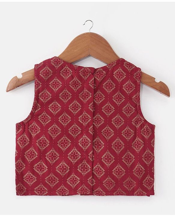Babyhug  Sleeveless Foil Printed Lehenga Choli and Dupatta Set - Maroon
