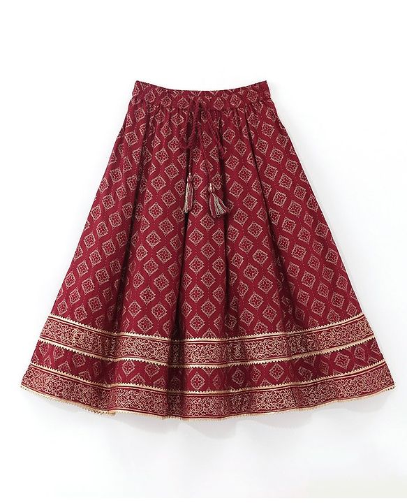 Babyhug  Sleeveless Foil Printed Lehenga Choli and Dupatta Set - Maroon