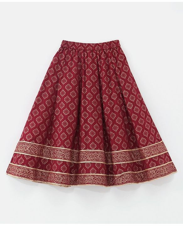 Babyhug  Sleeveless Foil Printed Lehenga Choli and Dupatta Set - Maroon