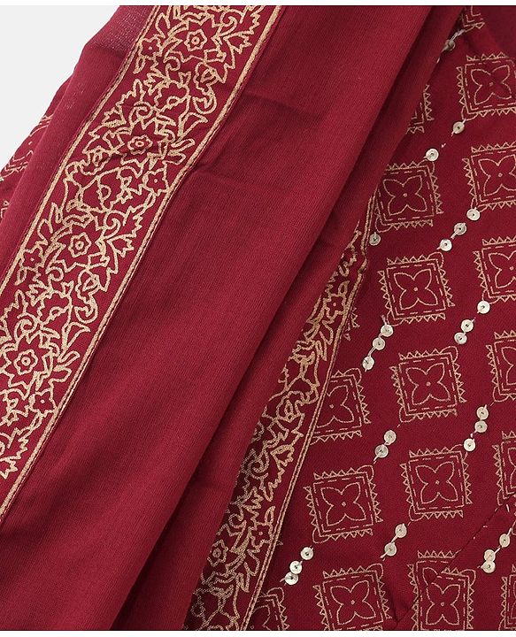 Babyhug  Sleeveless Foil Printed Lehenga Choli and Dupatta Set - Maroon