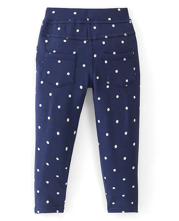 Babyhug Cotton Full Length Jegging With Dots Print - Blue