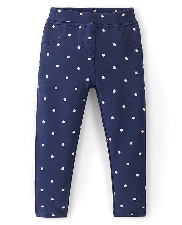 Babyhug Cotton Full Length Jegging With Dots Print - Blue