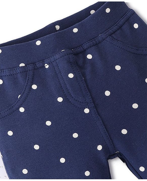 Babyhug Cotton Full Length Jegging With Dots Print - Blue
