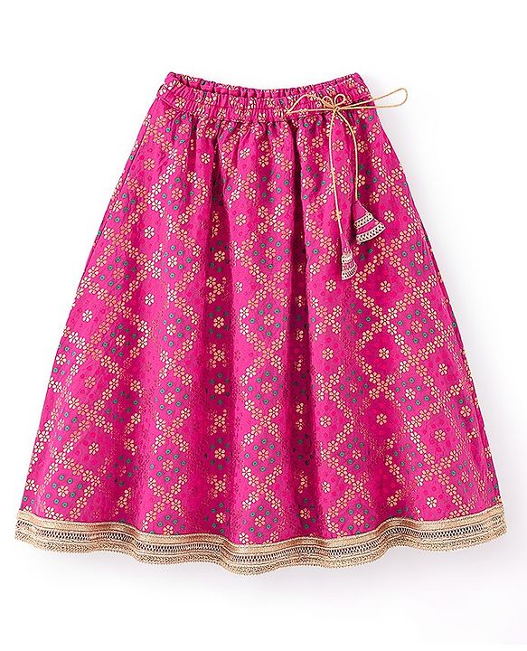 Babyhug Sleeveless Floral Embroidered Lehenga Choli and Dupatta - Fuschia & Green
