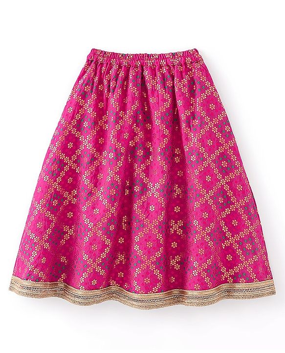 Babyhug Sleeveless Floral Embroidered Lehenga Choli and Dupatta - Fuschia & Green