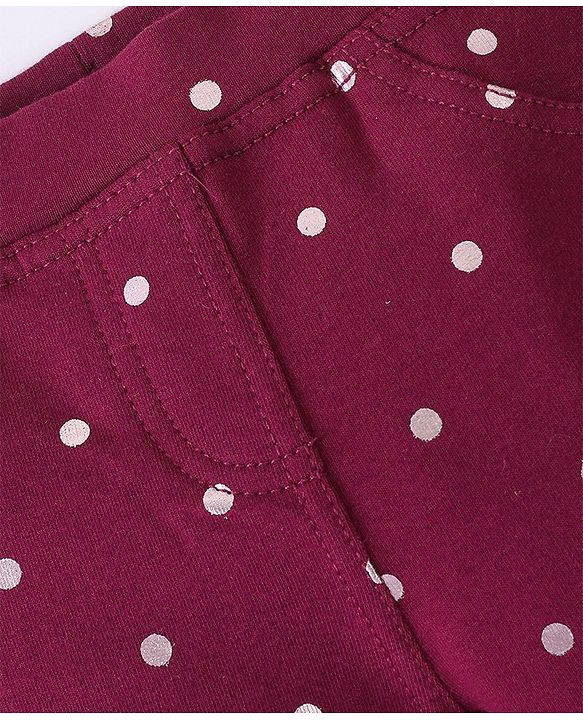 Babyhug Cotton Knit Full Length Polka Dots Print Jeggings - Red