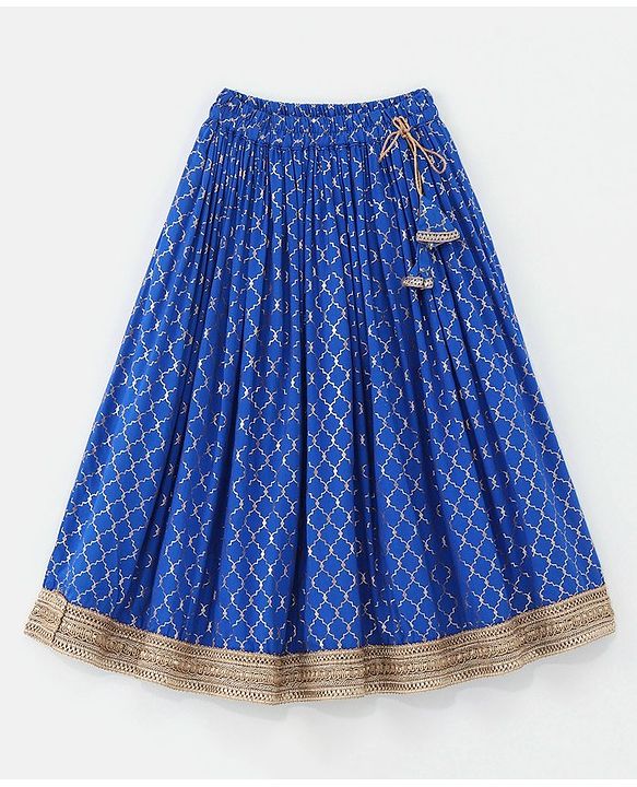 Babyhug Sleeveless Embroidered Choli With Foil Printed Lehenga and Dupatta Set -Blue