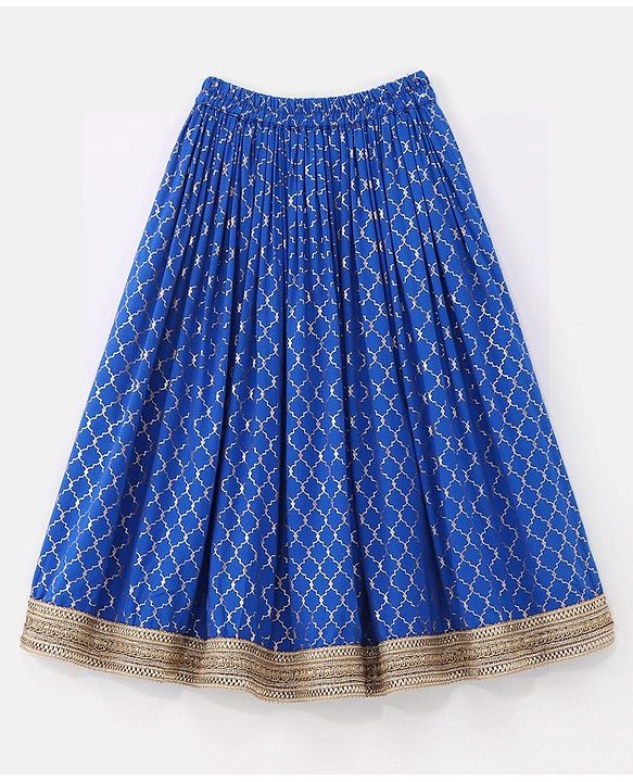 Babyhug Sleeveless Embroidered Choli With Foil Printed Lehenga and Dupatta Set -Blue