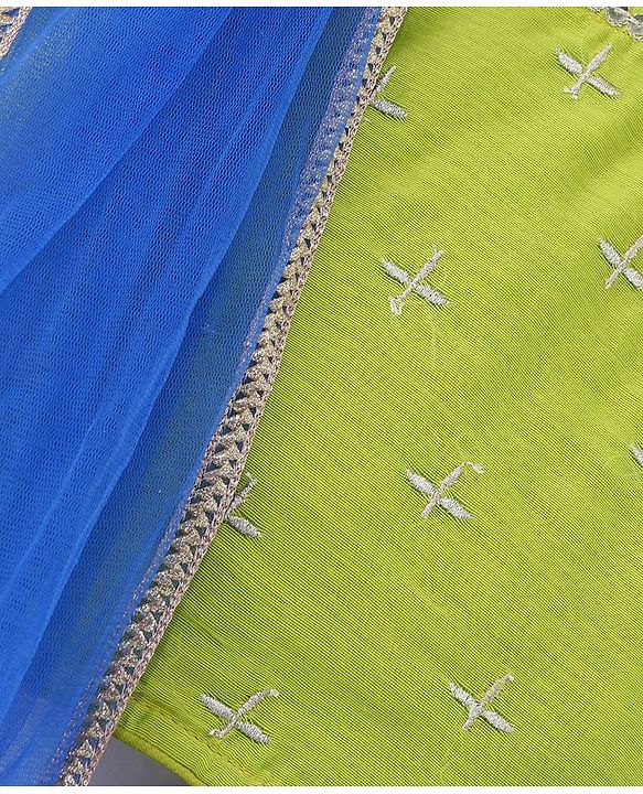 Babyhug Sleeveless Embroidered Choli With Foil Printed Lehenga and Dupatta Set -Blue