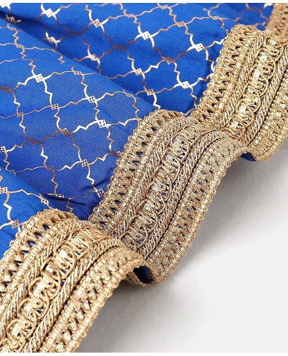 Babyhug Sleeveless Embroidered Choli With Foil Printed Lehenga and Dupatta Set -Blue