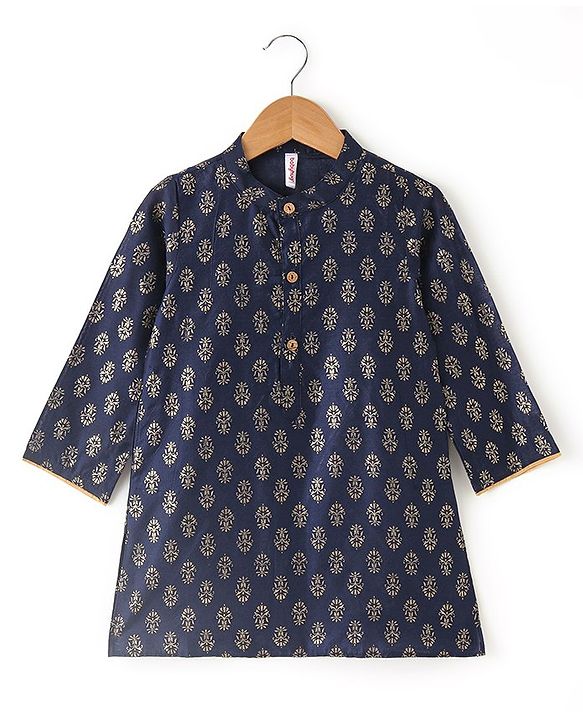 Babyhug Full Sleeves Foil Printed Kurta Pajama Set - Blue