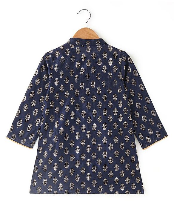 Babyhug Full Sleeves Foil Printed Kurta Pajama Set - Blue