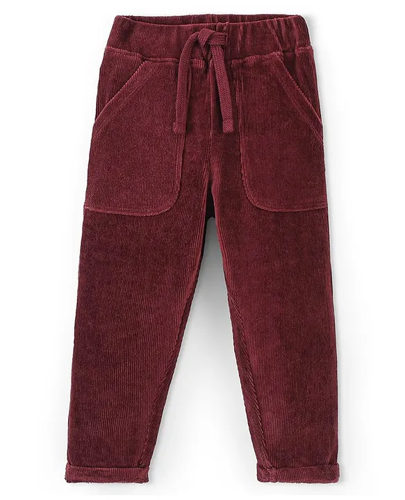 Buy Babyhug Cotton Knit Full Length Corduroy Pant Solid Color Maroon for  Boys (18-24Months) Online in India, Shop at  - 14328659