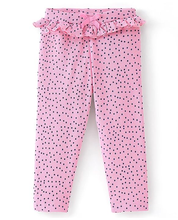 Babyhug Cotton Lycra Knit Full Length Leggings Polka Dots Print - Pink