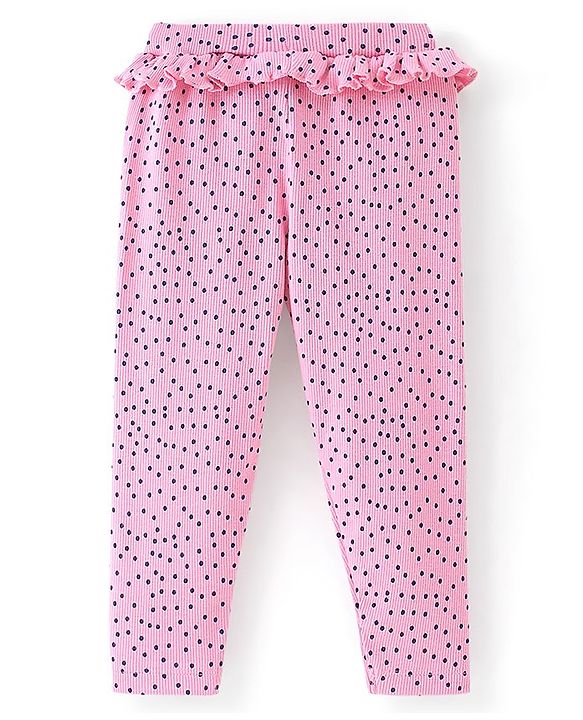 Babyhug Cotton Lycra Knit Full Length Leggings Polka Dots Print - Pink