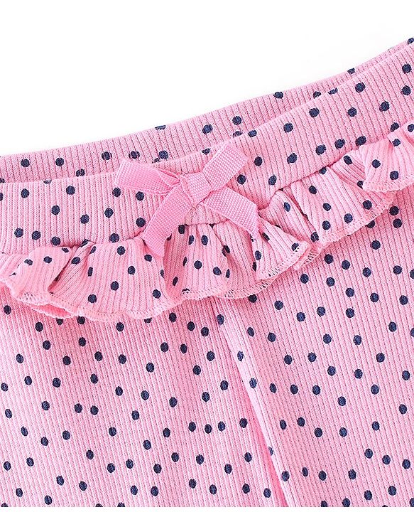 Babyhug Cotton Lycra Knit Full Length Leggings Polka Dots Print - Pink