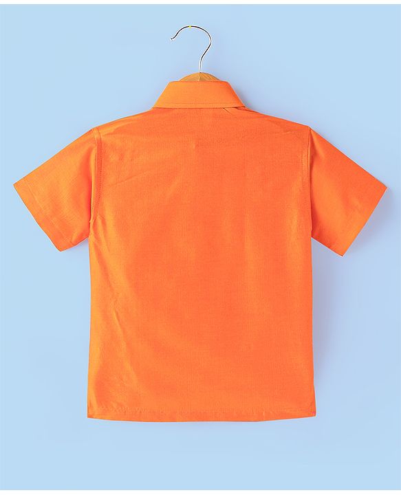Babyhug Woven Half Sleeves Solid Color Shirt & Mundu Set - Orange