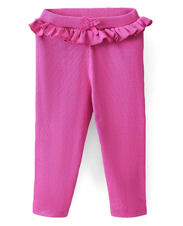 Babyhug Cotton Lycra Full Length Leggings with Frill Detailing - Fuchsia