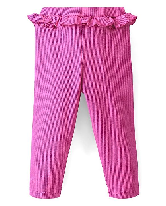 Babyhug Cotton Lycra Full Length Leggings with Frill Detailing - Fuchsia