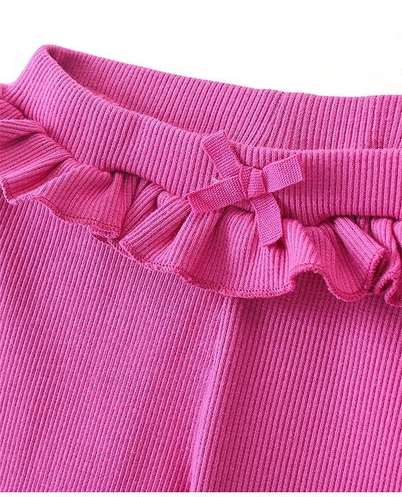 Babyhug Cotton Lycra Full Length Leggings with Frill Detailing - Fuchsia