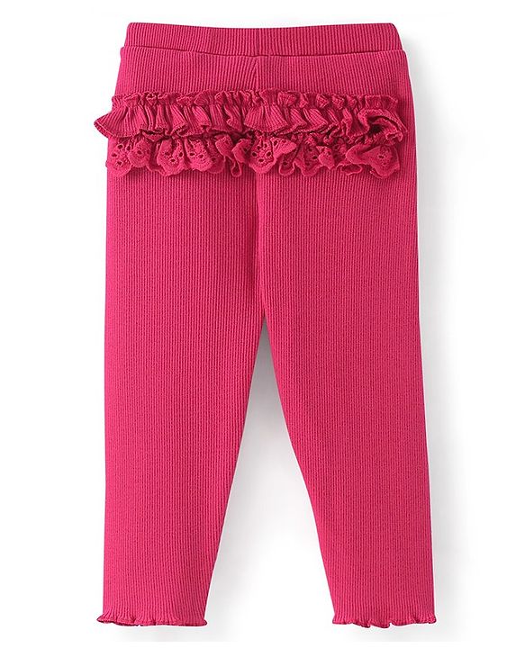 Babyhug Cotton Lycra Full Length Solid Leggings with Bow Applique - Red