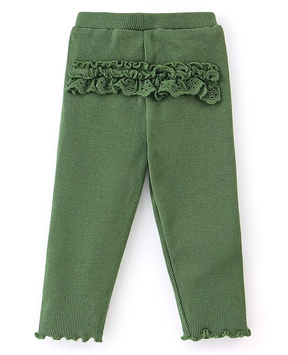 Babyhug Cotton Lycra Full Length Legging Solid Colour - Green