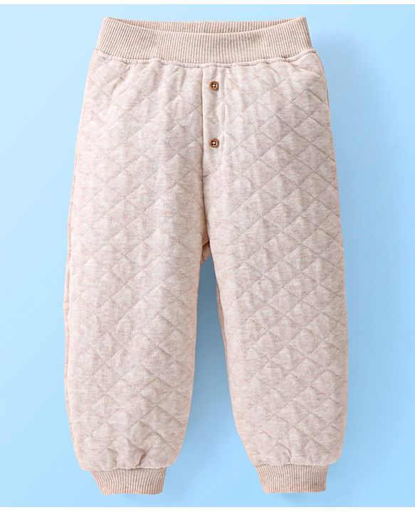 Babyhug Cotton Looper Full Length Lounge Pant Checkered - Cream