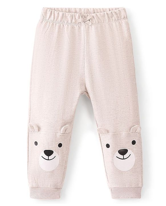 Babyhug Cotton Looper Full Length Lounge Pant Bear Face Printed - Cream