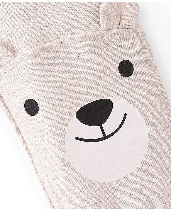 Babyhug Cotton Looper Full Length Lounge Pant Bear Face Printed - Cream