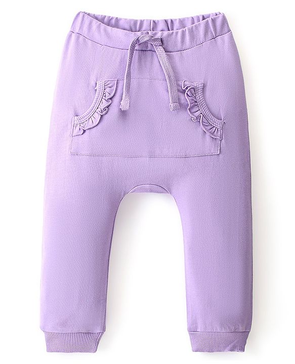 Babyhug Cotton Looper Full Length Diaper Pant Solid Color with Front Pockets - Purple