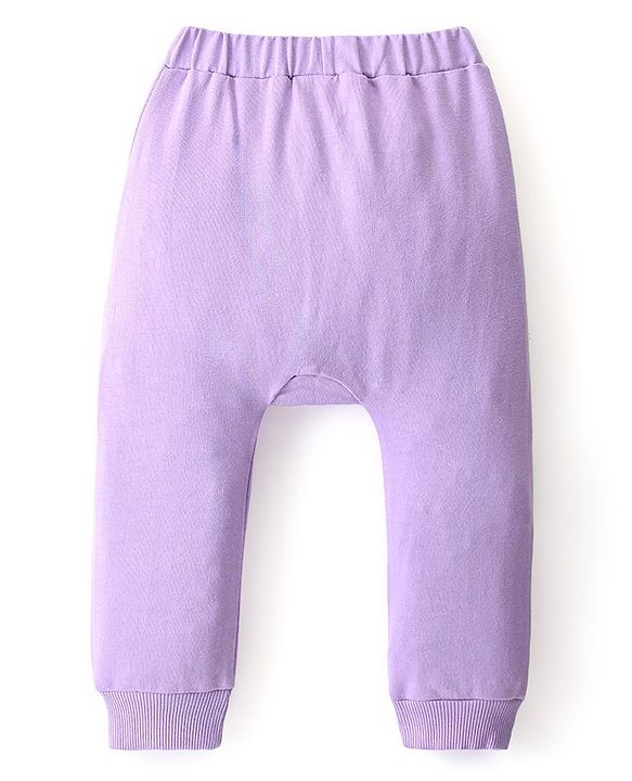 Babyhug Cotton Looper Full Length Diaper Pant Solid Color with Front Pockets - Purple