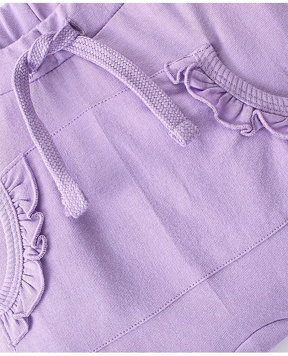 Babyhug Cotton Looper Full Length Diaper Pant Solid Color with Front Pockets - Purple