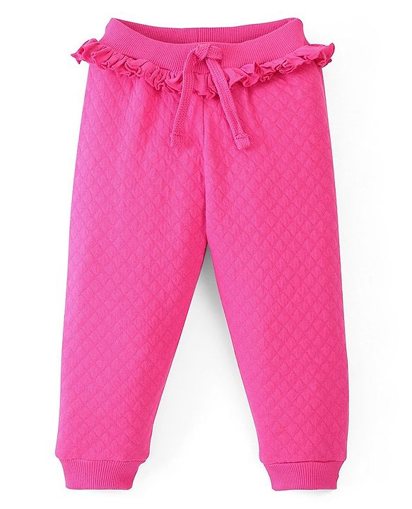Babyhug Full Length Quilted Lounge Pant with Frill Design- Fuchsia