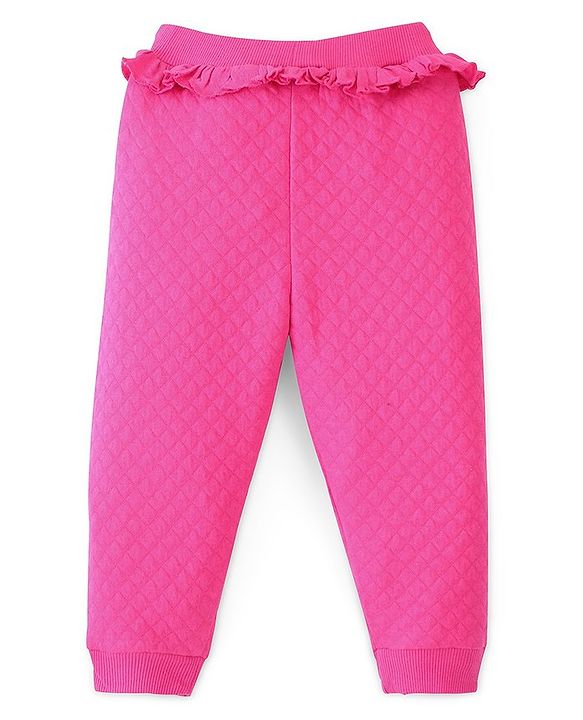 Babyhug Full Length Quilted Lounge Pant with Frill Design- Fuchsia