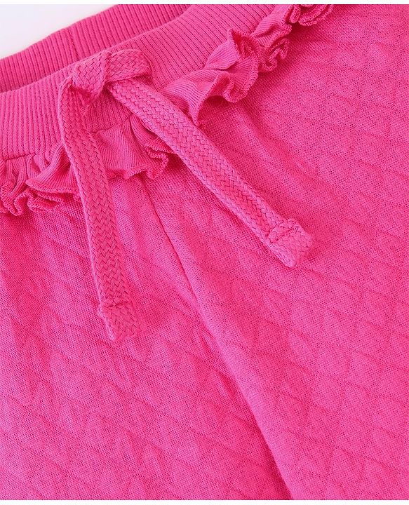 Babyhug Full Length Quilted Lounge Pant with Frill Design- Fuchsia