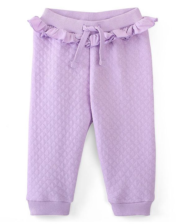 Babyhug Quilted Cotton Looper Full Length Solid Lounge Pant  - Lavender