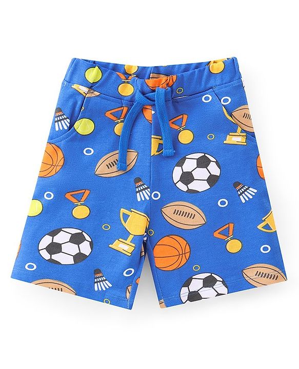 Babyhug Cotton Single Jersey Knit Half Sleeves T-Shirt & Shorts Football Print - Cream & Blue