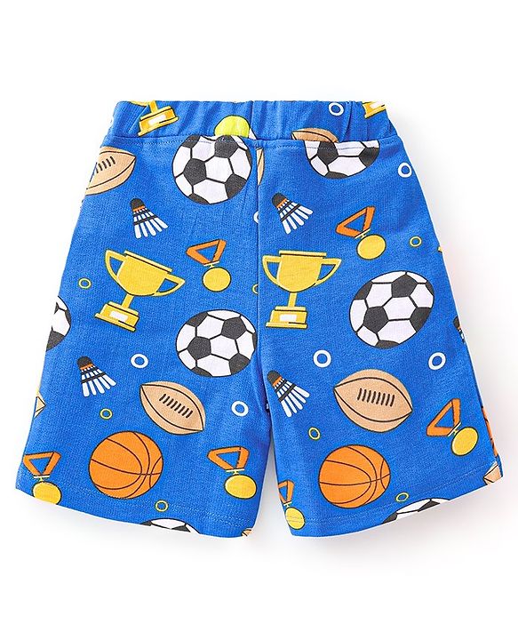 Babyhug Cotton Single Jersey Knit Half Sleeves T-Shirt & Shorts Football Print - Cream & Blue