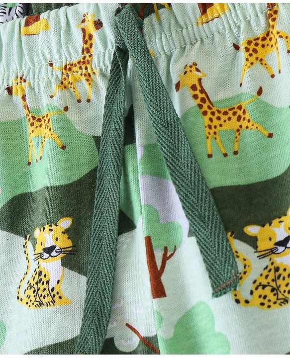 Babyhug Cotton Knit Elasticated Shorts with Draw Cord Animal Print - Green
