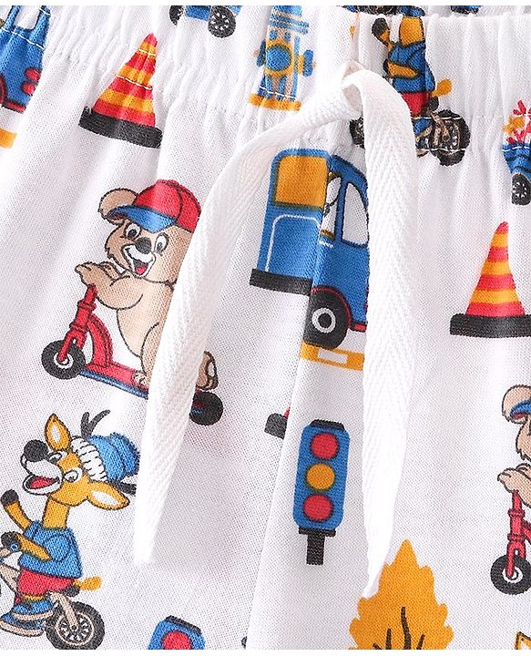 Babyhug Cotton Knit Shorts With Teddy Print - White