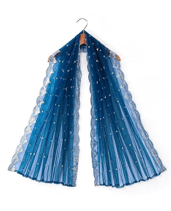 Babyhug Half Sleeves Velvet Sequenced Choli with Embroidered Lehenga  and Dupatta Set - Navy Blue