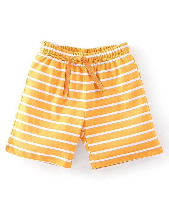 Babyhug Cotton Knit Shorts Striped & Stars Print Pack of 3 - Red Yellow & Blue
