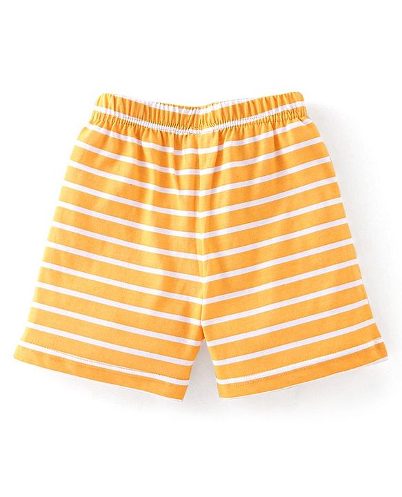 Babyhug Cotton Knit Shorts Striped & Stars Print Pack of 3 - Red Yellow & Blue