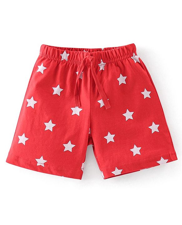 Babyhug Cotton Knit Shorts Striped & Stars Print Pack of 3 - Red Yellow & Blue
