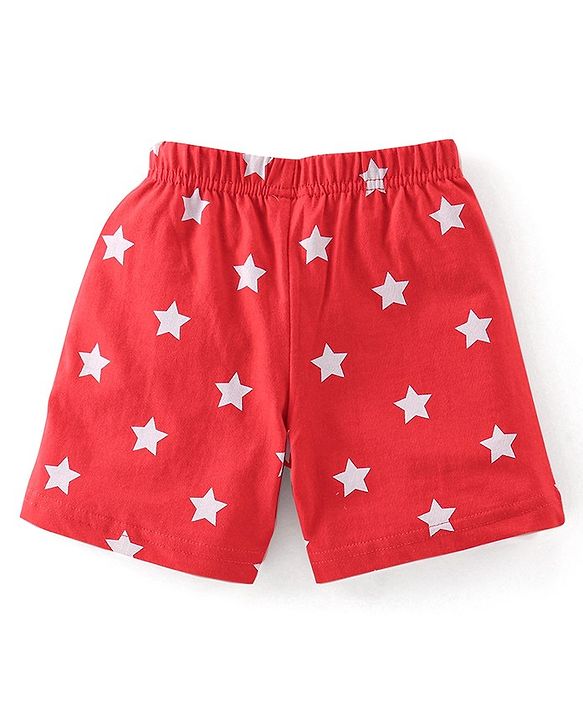 Babyhug Cotton Knit Shorts Striped & Stars Print Pack of 3 - Red Yellow & Blue