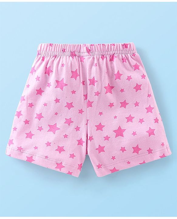 Babyhug Cotton Knit Shorts With Star & Clouds Print Pack Of 3 - Pink & White